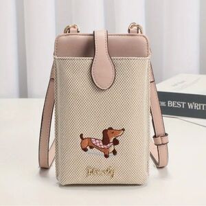 NEW Stylish Pink Embroidered Dachshund Crossbody Bag